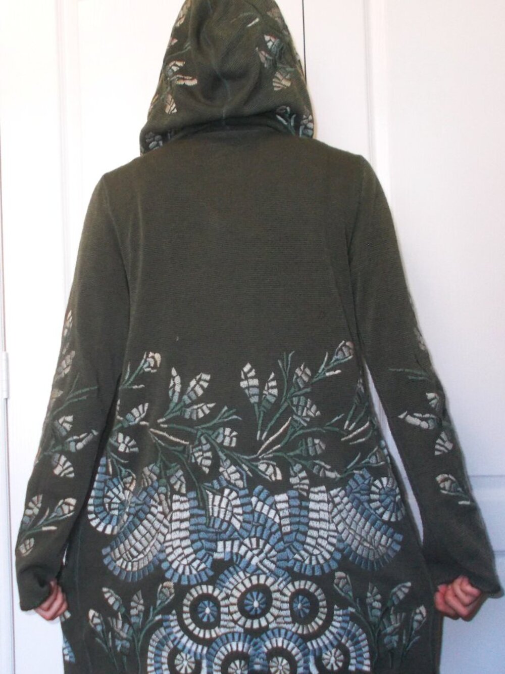 Biya ~ Johnny Was Hooded Cardi-Duster S also fit M? Glorious Embroidered Cranes - Picture 3 of 5